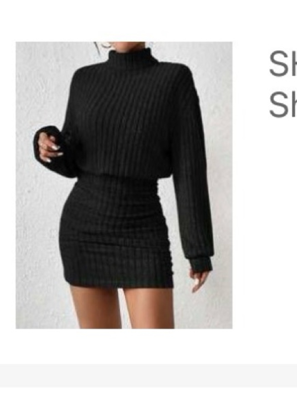SHEIN Black Ribbed Turtleneck Midi Dress with Side Ruching
